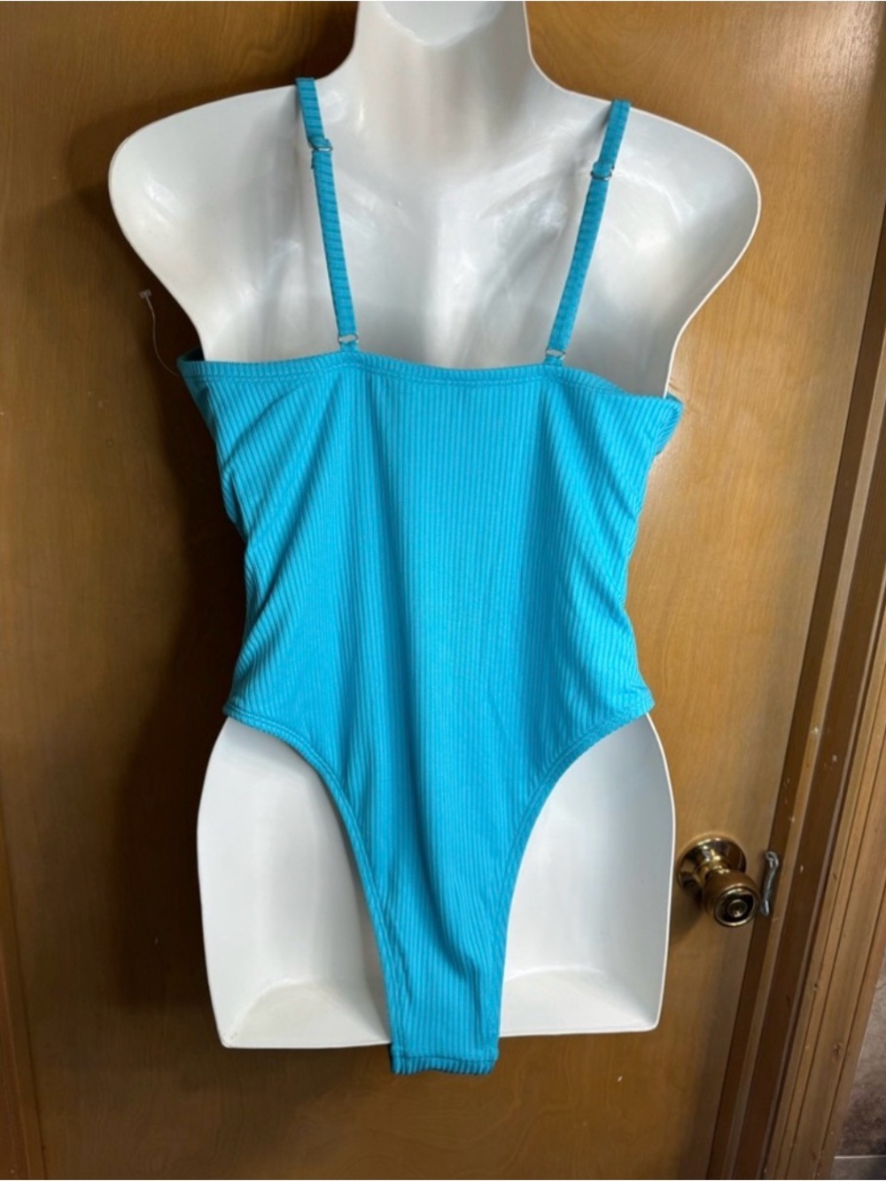 Cupshe S Turquoise Ribbed One-Piece Swimsuit - Picture 2 of 4